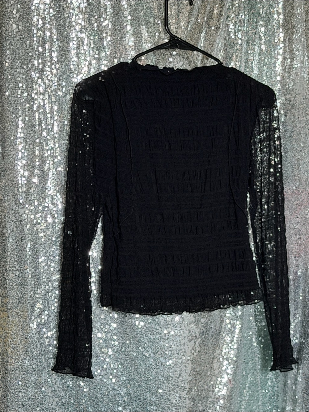 Black Long-Sleeve Sheer Ruched Women’s Top